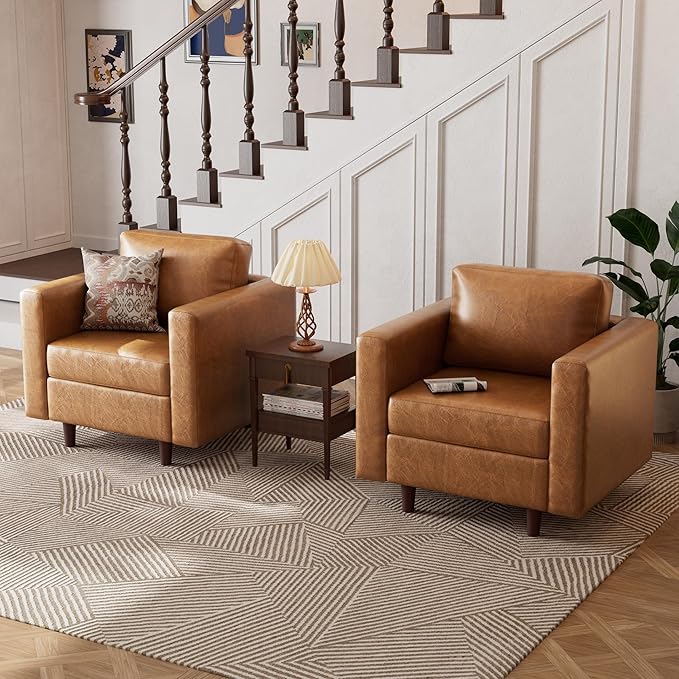 Faux Leather Oversized Accent Chair with Storage Deep Seat Single Sofa Large Reading Armchair for Living Room Bedroom Office Brown
