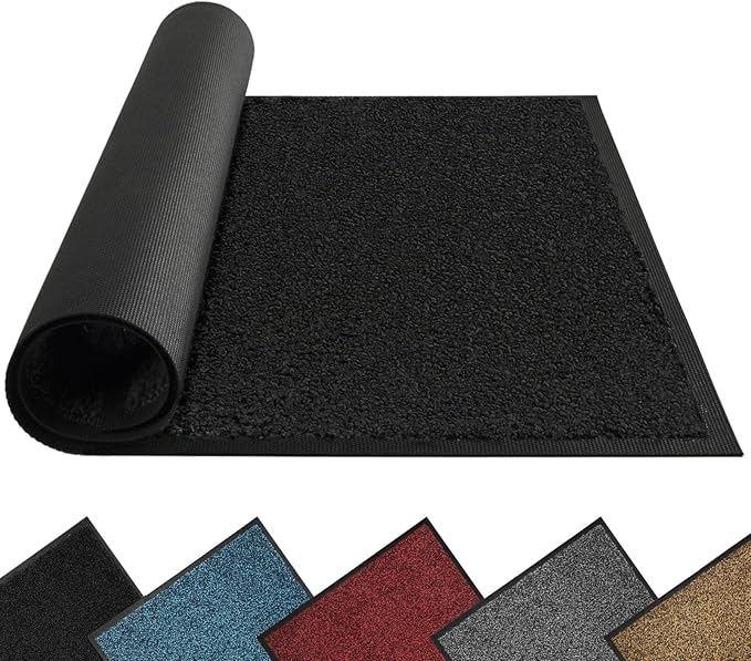 Mibao Dirt Trapper Door Mat for Indoor Outdoor, Waterproof All-Season, All-Weather Doormat, Heavy Duty Non-Slip Entrance Rug, Low Profile Absorbent Entrance Mat Carpet, 60" x 36", Black