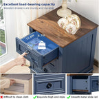 Night Stand Set of 2, Farmhouse 18" End Table with 3 Drawer Metal Handle, Dresser for Bedroom, Sofa Bed Side Table Chest of Drawers,Wood Nightstand Cabinet for Organizer, Living Room-Blue
