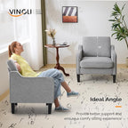 VINGLI Accent Chairs Set of 2 Gray Living Room Chairs Reading Chair for Bedroom Scooped Arm Chair Mid Century Modern Accent Chair Upholstered Comfy Chair for Apartment, Waiting Room