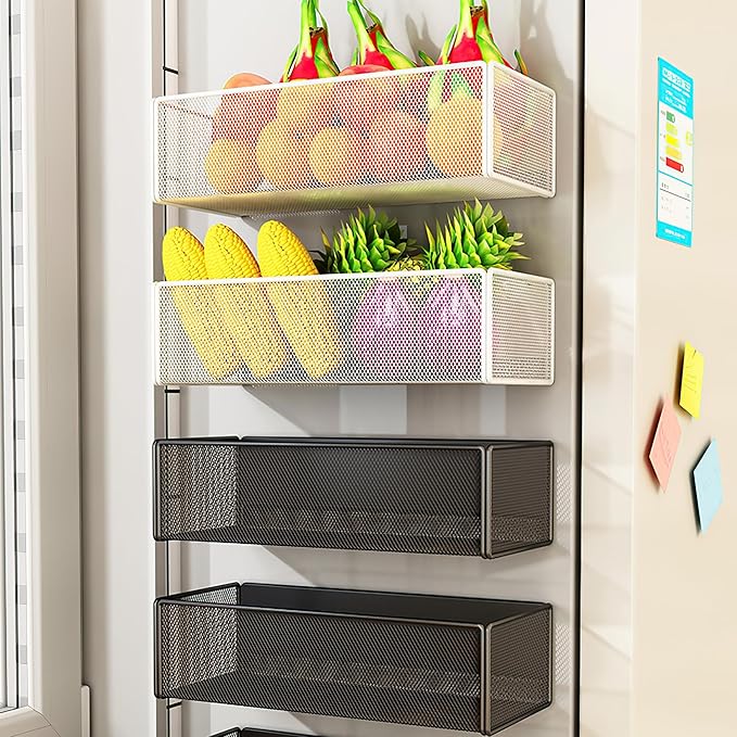 Magnetic Basket Organizer Holder for Fridge Magnetic Storage Bin Box Containers for Refrigerator Whiteboard Classroom (Large, White)