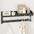 AMBIRD Wall Hooks with Shelf 26.57inch Entryway Wall Hanging Shelf Wood Coat Hooks for Wall Coat Rack Wall Mount Rack with 5 Dual Hooks 3 Key Hooks Mail Organizer and Key Rack Key Holder (Black)