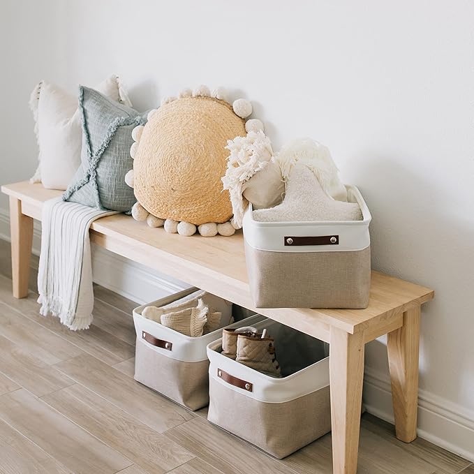 OrganiHaus Extra Large Fabric Storage Bins for Shelves 16x13in, Closet Storage Baskets for Shelf Organizing, Canvas Rectangle Bins for Organization, Linnen Baskets for Organizing - Beige/Off-White