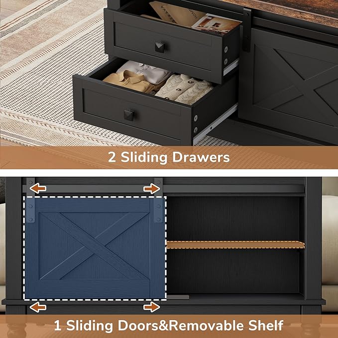 31.5" Lift Top Coffee Table with Storage, Farmhouse Coffee Tables for Living Room, Square Coffee Table with Large Hidden Storage Compartment, 2 Drawers & Removable Shelves, Black