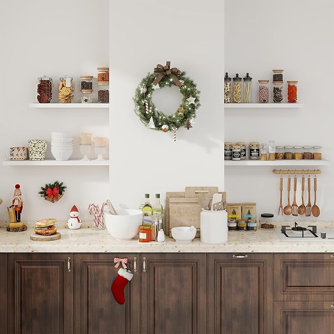 Fun Memories Floating Shelves for Wall, 24" Rustic Wood Deep Wall Mounted Shelves with Invisible Brackets for Decor & Storage, Floating Shelf for Living Room, Bathroom (White, Set of 2)