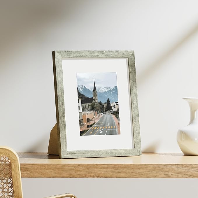 Vittanly 8x10 Picture Frames Set of 9, Shatter Resistant Plexiglass, Display 5x7 Pictures with Mat or 8x10 without Mat, Photo Frames for Wall or Tabletop, Engineered Wood, Driftwood