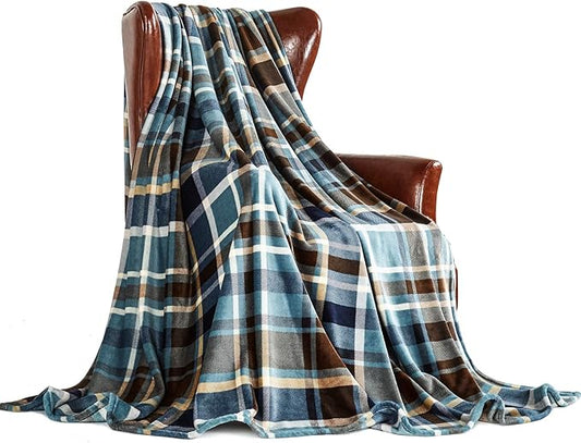 MERRYLIFE Throw Blanket Plaid Sherpa | Ultra-Plush Soft Colorful Oversized | Decorative Couch Travel Blanket | King Size(90" 102", Greenland)