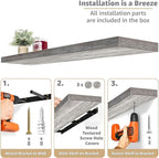Sorbus Floating Shelves for Wall - 48 Inch Long Bathroom Shelves, Wall Decor for Bedroom, Kitchen, Living Room & Book Storage - Mounted Floating Shelf with Invisible Brackets (Gray, 3 Pack)