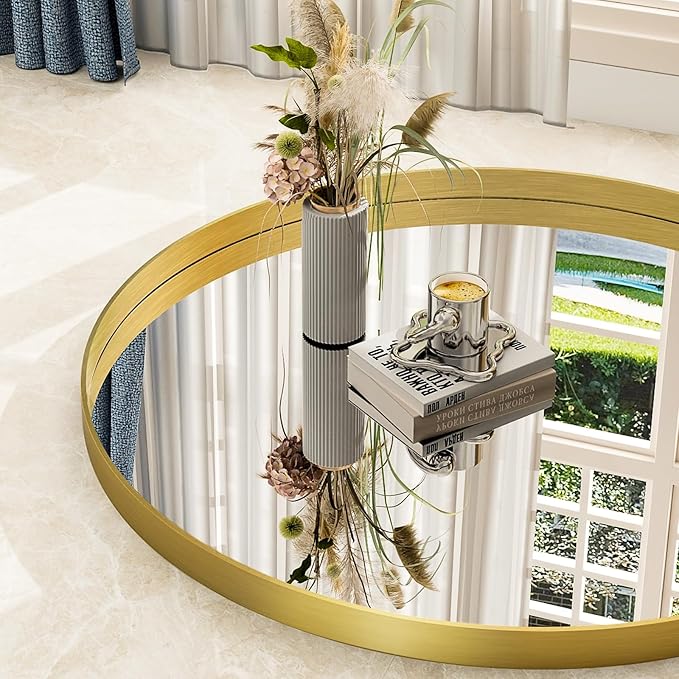 32 Inch Round Bathroom Mirror - Wall Mounted Circle Mirror with Metal Frame, Modern Mirror Suitable for Bathroom, Vanity, Entryway, Living Room, Wall Decor,Gold