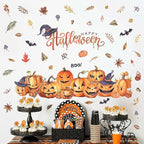 clothmile 38.18 x 36.15 Inch Halloween Wall Decals Halloween Pumpkins Bat Leaves Wall Stickers Removable Halloween Peel and Stick Sticker for Halloween Party Supplies Home Window Decor