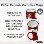 DISCOUNT PROMOS Custom Ceramic Campfire Coffee Mugs 13 oz. Set of 50, Personalized Bulk Pack - Perfect for Tea, Espresso, Cappuccino, Hot Cocoa - Red