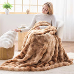 NEWCOSPLAY Faux Fur Twin Blanket Tie-dye Beige Luxury Fluffy Thick Warm Bubble Blanket for Couch Sofa Bed 700GSM (Tie-dye Beige, Twin(60"x80"))