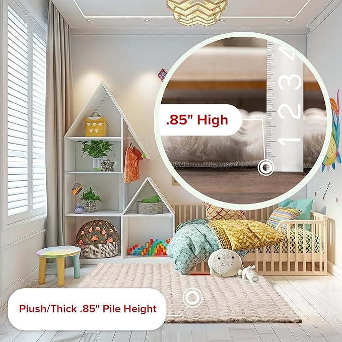 nuLOOM 5' x 8' Cozy Plush Area Rug, Machine Washable, Non-Slip, Soft Fluffy Shag Carpet for Living Room Bedroom Kids Room Nursery Home Decor, Jeni Beige