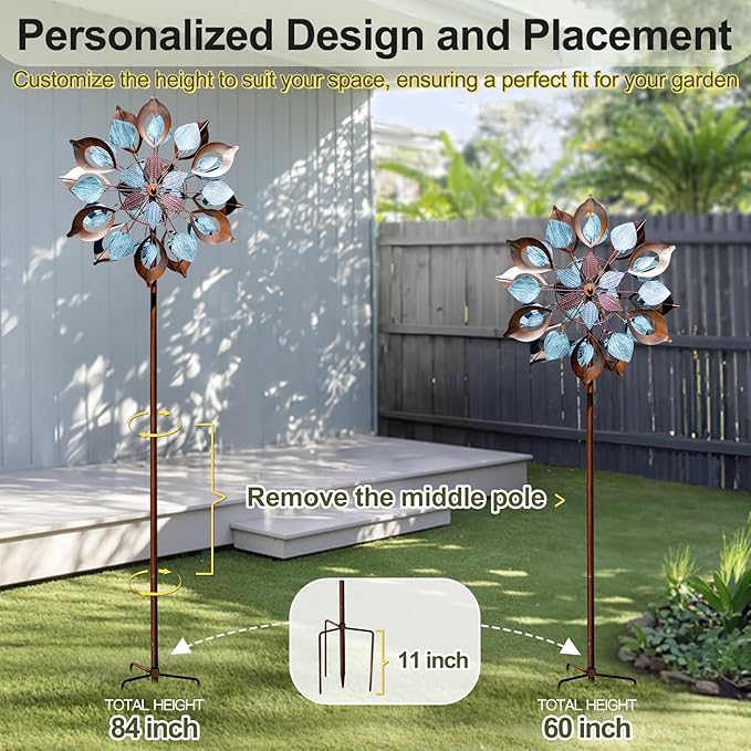 Wind Spinners Outdoor for Yard and Garden, Metal Large Wind Spinner & Sculptures 84 Inch, Garden Spinner Windmills for Yard Decor Gifts for Family Friends