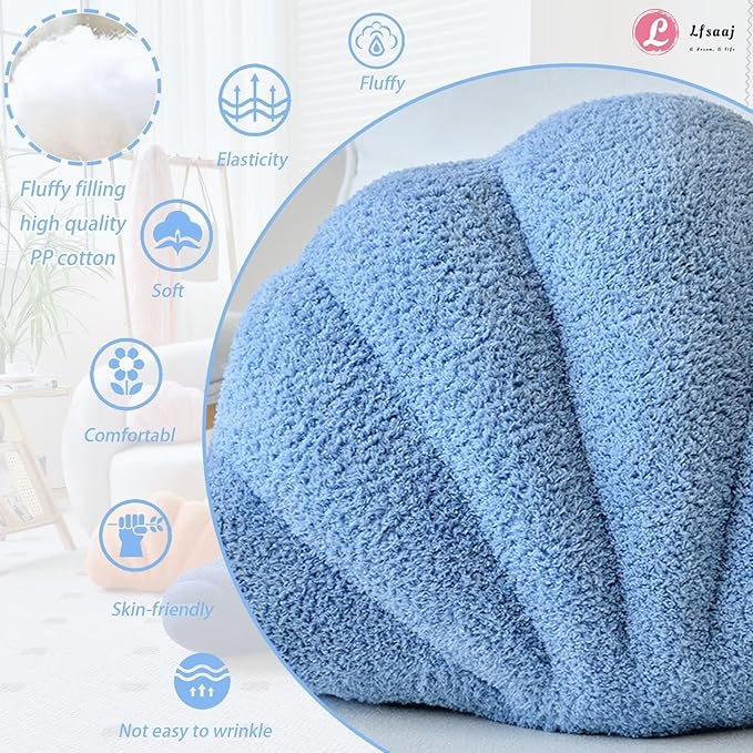 Seashell Throw Pillows, Shell Shaped Throw Pillows, 18 Inch Soft Home Decorative Pillow Plush Cushion for Bed Couch Living Sofa Room Decor Accent Throw Pillow (Dusty Blue 18Inch)