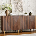 65 Inch Fluted TV Stand, Mid Century Modern Entertainment Center with Storage Cabinets & Adjustable Shelves, Media Console TV Credenza for Living Room, Dining Room, Hallway, Walnut