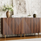 65 Inch Fluted TV Stand, Mid Century Modern Entertainment Center with Storage Cabinets & Adjustable Shelves, Media Console TV Credenza for Living Room, Dining Room, Hallway, Walnut