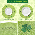 Whaline 4Pcs Round St. Patrick's Day Placemats Embroidered Shamrock Place Mats Green Clover Dinner Table Mats for Home Spring Irish Holiday Birthday Party Decor