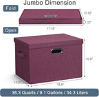 Large 17" 36 Quart Collapsible Stackable Storage Bins with Lids, 3 Packs Purple Linen Fabric Closet Boxes with Lids, Storage Cube Baskets Container Organizers for Bedroom Office (17x12x11)