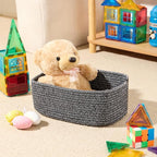 Small Storage Baskets for Organizing | Closet Organizer Bins | Shelf Toy Basket | Woven Rope Baskets | Cube Decorative Box | Shallow Basket | 11.5x7.5x4.7” | 3 Packs Dark Gray