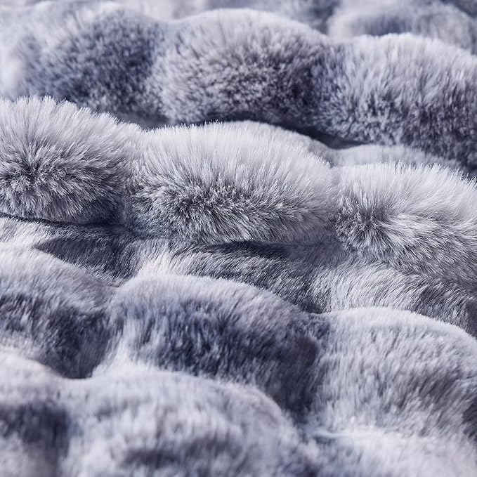 BENVWE Fluffy Faux Fur Throw Blanket for Couch - Soft, Plush, Thick, Cozy, Fuzzy Luxury Minky Bubble Blanket for Home Living Room Decor, Gifts for Women, Tie-dye Light Grey, 63" x 80", 1100GSM