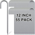 Rebar Stakes 12 Inch, 55 Pack Galvanized Metal Tent Stakes Heavy Duty Ground Stakes, J Hook Steel Fence Stakes for Ground, Outdoor Decoration, Wire Fencing, Gardening