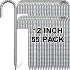 Rebar Stakes 12 Inch, 55 Pack Galvanized Metal Tent Stakes Heavy Duty Ground Stakes, J Hook Steel Fence Stakes for Ground, Outdoor Decoration, Wire Fencing, Gardening