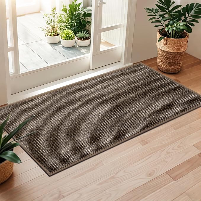 LEKEEPGO Door Mat 24"x47", Non Slip Door Mat Indoor Entrance, Rubber Backing Front Indoor Door mat Washable Absorbent Low-Profile Entryway Entry Resist Dirt Inside Door Mats, Brown
