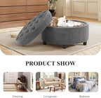 COLAMY Fabric Round Storage Ottoman with Reversible Tray Lid – Multi-Functional Footrest, Hidden Storage, Sturdy & Stylish Small Coffee Table for Living Room, Bedroom, or Entryway(Dark Grey)