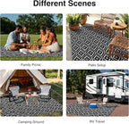 OLANLY Outdoor Rug 5x8 ft Waterproof, Outdoor Plastic Straw Rug with Geometric Pattern Clearance, Reversible RV Mat for Patio, Camping, Balcony, Deck, Backyard, Black & White