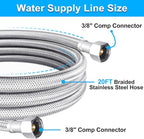 Dishwasher Installation Kit - 20 FT Premium Stainless Steel Braided Dishwasher Hose kit,Food Grade PEX Inner Tube Dishwasher Water Supply Line with 3/8"x3/8"MIP Elbow,3/8"x 3/4" FHT Elbow