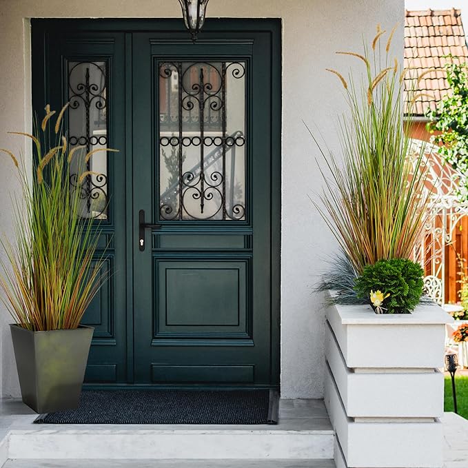 KOL Artificial 5ft 2-Pack Horsetail Reed Grass, 59in Tall Artificial Indoor Outdoor Fake Grass Plant, Home Office Décor Artificial Plants in Pot Faux Plant Greenery, Wedding Decor - Yellow