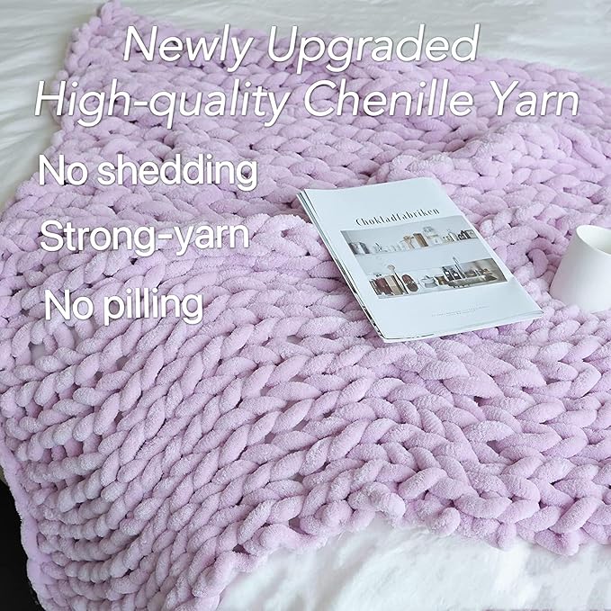 Maetoow Chenille Chunky Knit Blanket Throw (60×80 Inch), Handmade Warm & Cozy Blanket Couch, Bed, Home Decor, Soft Breathable Fleece Banket, Christmas Thick and Giant Yarn Throws, Purple