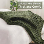 Chunky Knit Throw Blanket, 30''*40'' Knitted Throw Chenille Yarn for Bed Couch, Handmade Green Crochet Big Thick Blanket, Machine Washable Cute Comfy Blanket for Home Decor