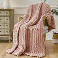 Esterra Chunky Knit Throw Blanket Newly Upgraded Heavy Tighter Version, Handmade Chenille Throw Super Soft, Thick Yarn Cable Knit Crochet Throw Blanket for Couch Bed Sofa, 50" x60, Coral Pink