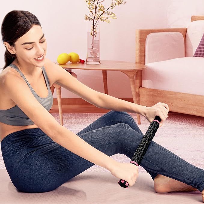Yansyi Muscle Roller Stick for Athletes - Body Massage Roller Stick - Release Myofascial Trigger Points Reduce Muscle Soreness Tightness Leg Cramps & Back Pain for Physical Therapy & Recovery (Pink)