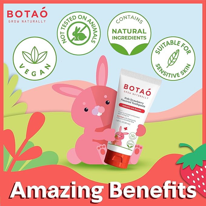 Kids Toothpaste | Natural Strawberry Flavored Anticavity Fluoride Toothpaste Maximum Cavity Protection| EWG Verified, Vegan, SLS Free, Safe to Swallow, Aloe Vera (2Pack)