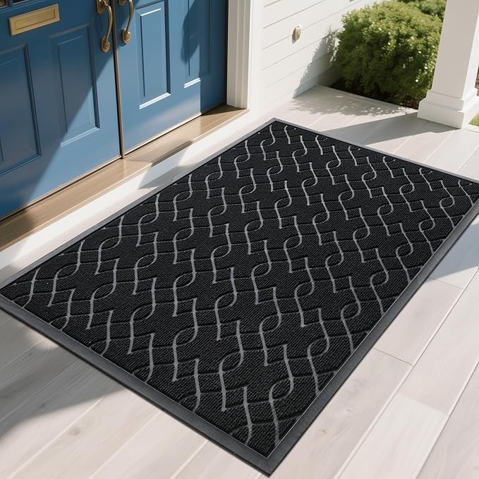 Yimobra Front Door Mat Outdoor Indoor 60x36, All-Season, All-Weather, Heavy Duty Welcome Door Mats Outside Entrance, Non Slip Porch Patio Entrance Mat, Black