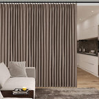 150 Inches Extra Wide Room Divider Draperies, Pinch Pleat Drapes, Absolutely Blackout Sliding Door Drapery, Total Privacy Ceiling Track Curtains, 150" W by 102" L, Light Brown (1 Panel)