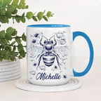 Hyturtle Personalized Floral Bee Mug - Bee Keeper Gifts For Women Lovers Teacher - Honey Gifts For Beekeeper Farmer On Birthday - Queen Honeycomb Decor - Custom Coffee Cup Ceramic Mug 11 Oz 15 Oz