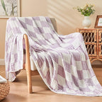 EMME Checkered Throw Blanket Cotton for Couch Soft Muslin Blankets 50"x60" Lightweight Breathable Cooling Soft All Season Gauze, Lavender