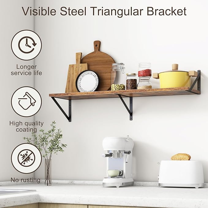 36"W x 10"D Floating Shelves, 10 Inch Deep Floating Shelves, Farmhouse Rustic Deep Wall Shelves for Home Decor, Wide Large Floating Shelf for Bathroom, Living Room, Kitchen, Study Room, Rustic Brown