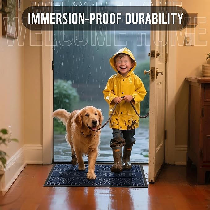 Yimobra Welcome Mat Outdoor Indoor, All-Season Waterproof Front Door Mat Outside Entrance, All-Weather Heavy Duty Non-Slip Doormat, Low Profile Porch Patio Entrance Mats, 36x24, Blue