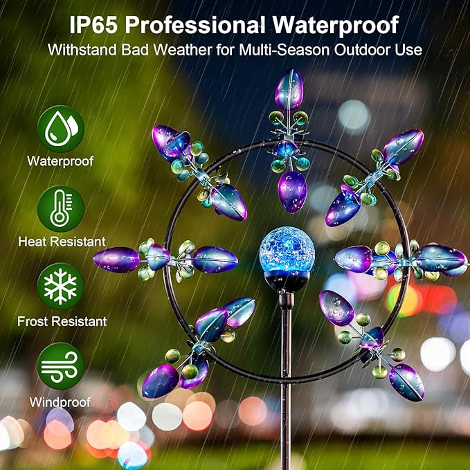 Large Solar Wind Spinner Outdoor, Metal Wind Sculpture Kinetic for Patio Garden Yard Decor, Gift for Family or Friends