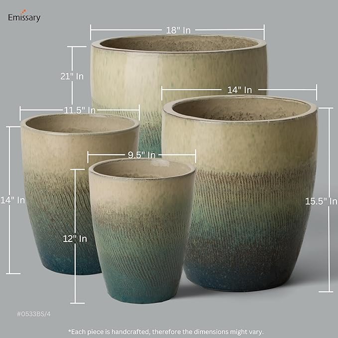 Emissary Bullet 18 in. Bayside Green Ceramic Round Planter (18 in. L x 18 in. W x 21 in. H) with Drainage Hole