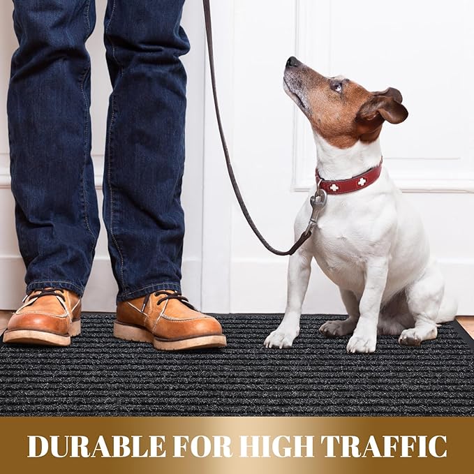 Yimobra Front Door Mat Outdoor Indoor Entrance, 100% Waterproof All-Season All Weather Doormat, Welcome Matt Outside Entry, Non Slip, Low Profile, Heavy Duty Patio Porch Floor Mats,47 x 32,Black Grey