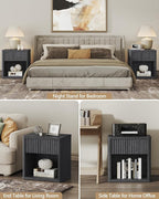 SICOTAS Night Stand Nightstand with Drawer Storage Fluted Bed Side Table End Table Large Modern Wide Bedside Mid Century Night Stands for Bedroom Living Room Sofa Couch Home Office, Dark Grey Alder