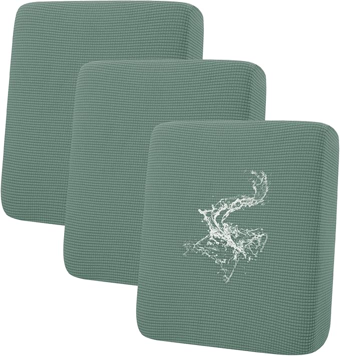 hyha Waterproof Couch Cushion Covers for Pets, Non Slip Sofa Seat Cover for Dogs Washable, Soft Thick Stretch Jacquard Fabric, Sofa Slipcovers with Elastic Bottom (3 Pieces, Green)