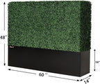 Artificial Boxwood Hedge Divider Wall with Black 201 Stainless Steel Planter Box (60" L X 48" H X 14" D)