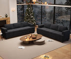 2 Piece Set Comfy Sofa Couch, 2 3-Seater Sofa with Deep Seats, Modern Sleeper Couch for Living Room, Black Corduroy